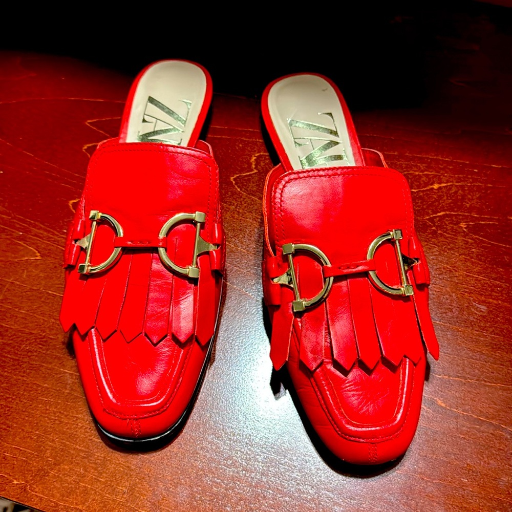 Zara Red & Gold Mules size 38